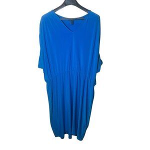 Lauren Ralph Lauren Womens Blue V-Neck Ruched Waist Knee-Length Dress size 20W